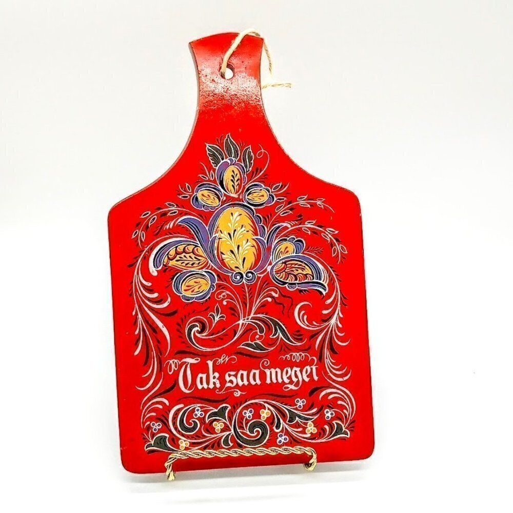 Vintage Danish Hand-Painted Wood Hanging Wall Art